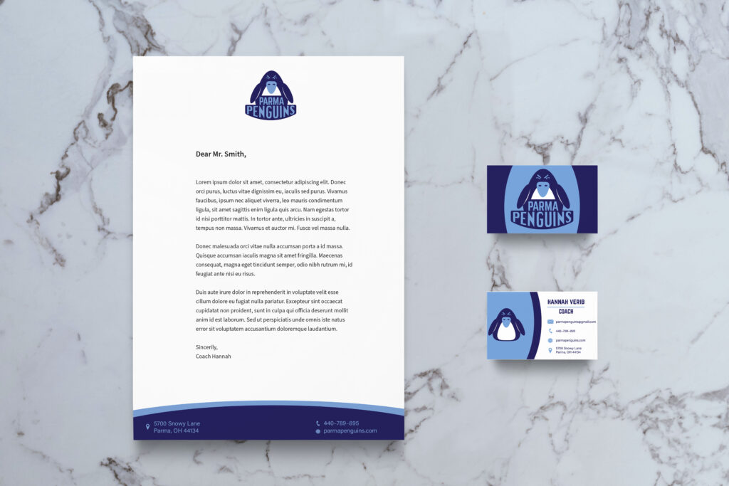Parma Penguins Branding Letter Head and Business Card