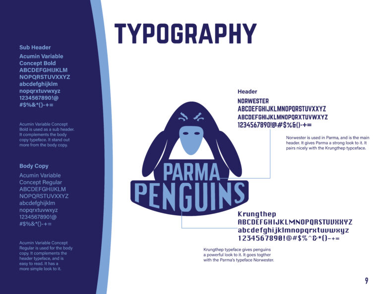 Parma Penguins Identity Guidelines Typography