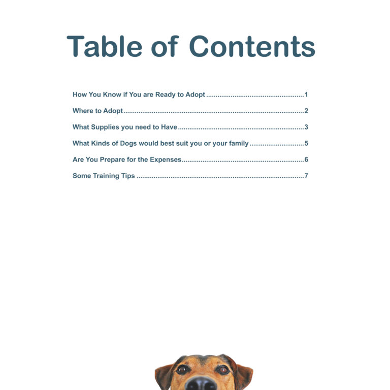 Previous Version Dog Brochure Table of Contents